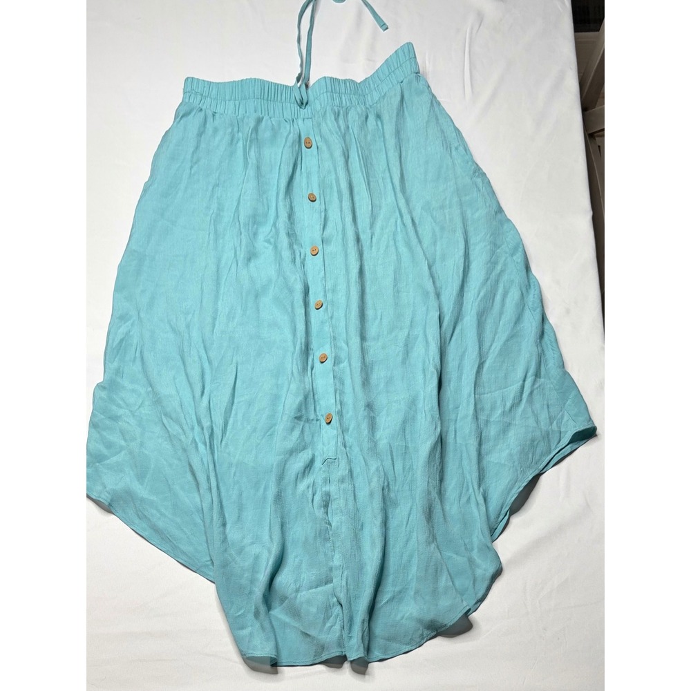 Halara Turquoise Blue Button Front Handkerchief Hem Midi Skirt Large - Picture 1 of 4